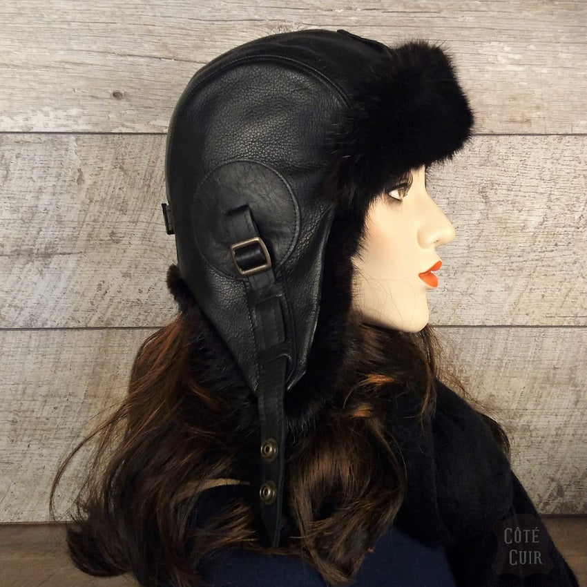Black mink fur trapper hat