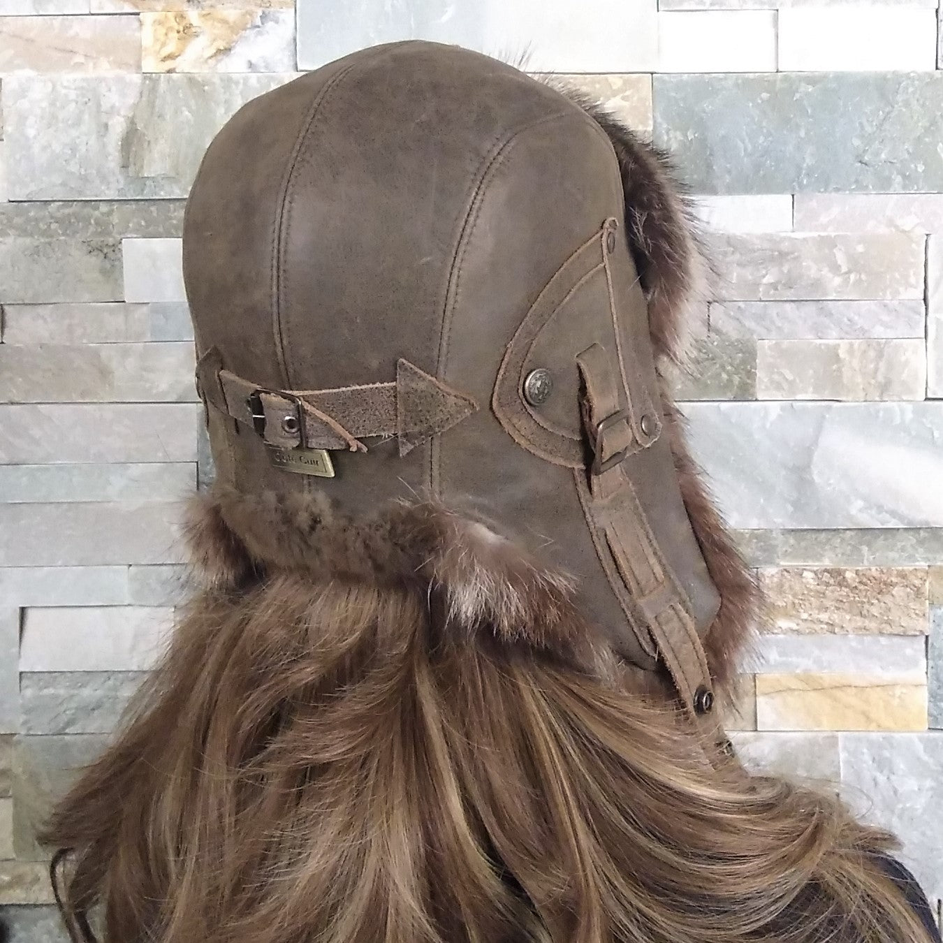 Raccoon Fur Aviator Hat, Brown Leather - Antoine Model