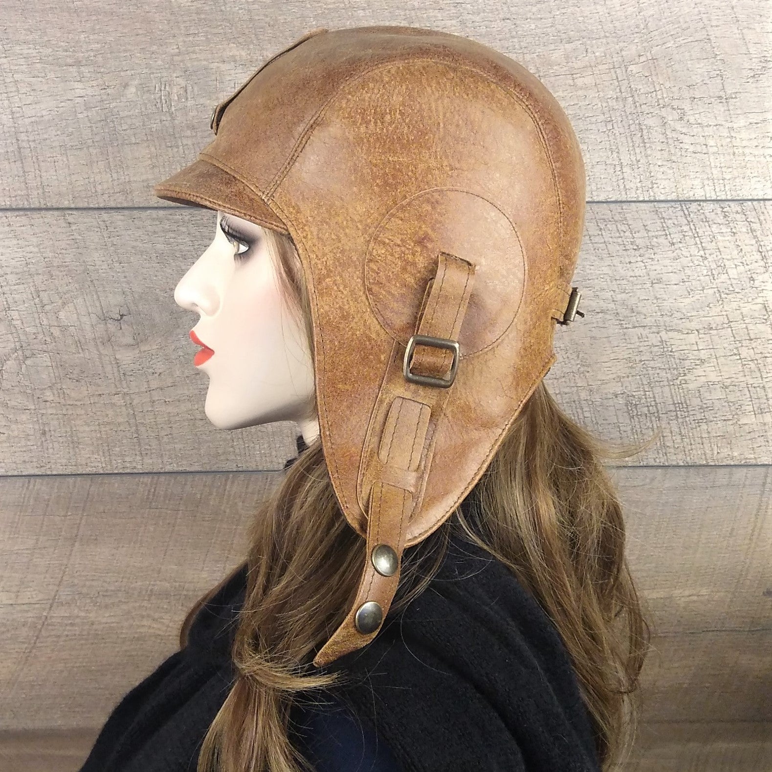 tan leather aviator cap