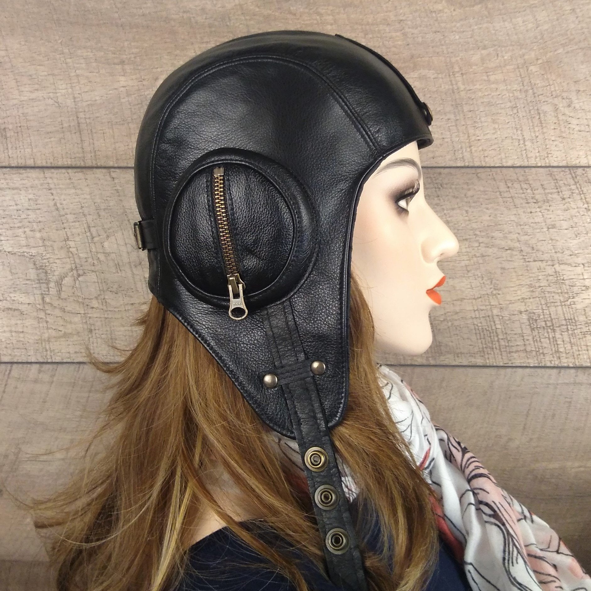 Leather aviator pilot helmet