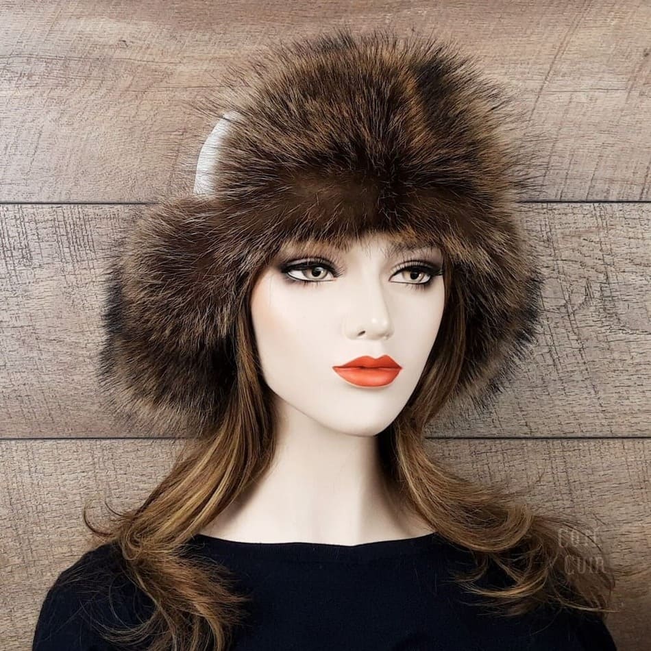 Raccoon fur trapper hat