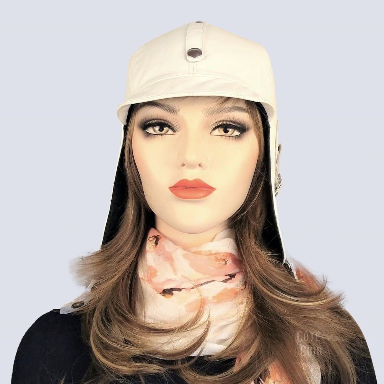 white leather aviator hat