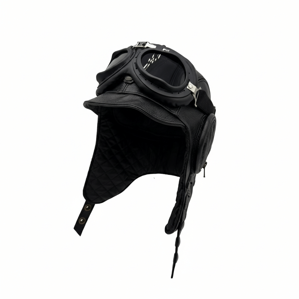 Black Leather Aviator Hat - William Model