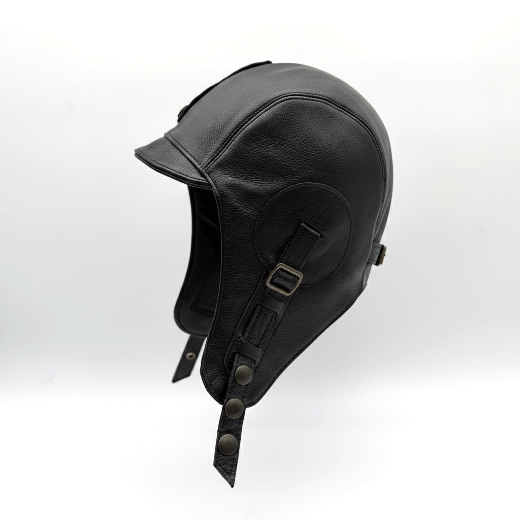Black Leather Aviator Hat - Simon Model