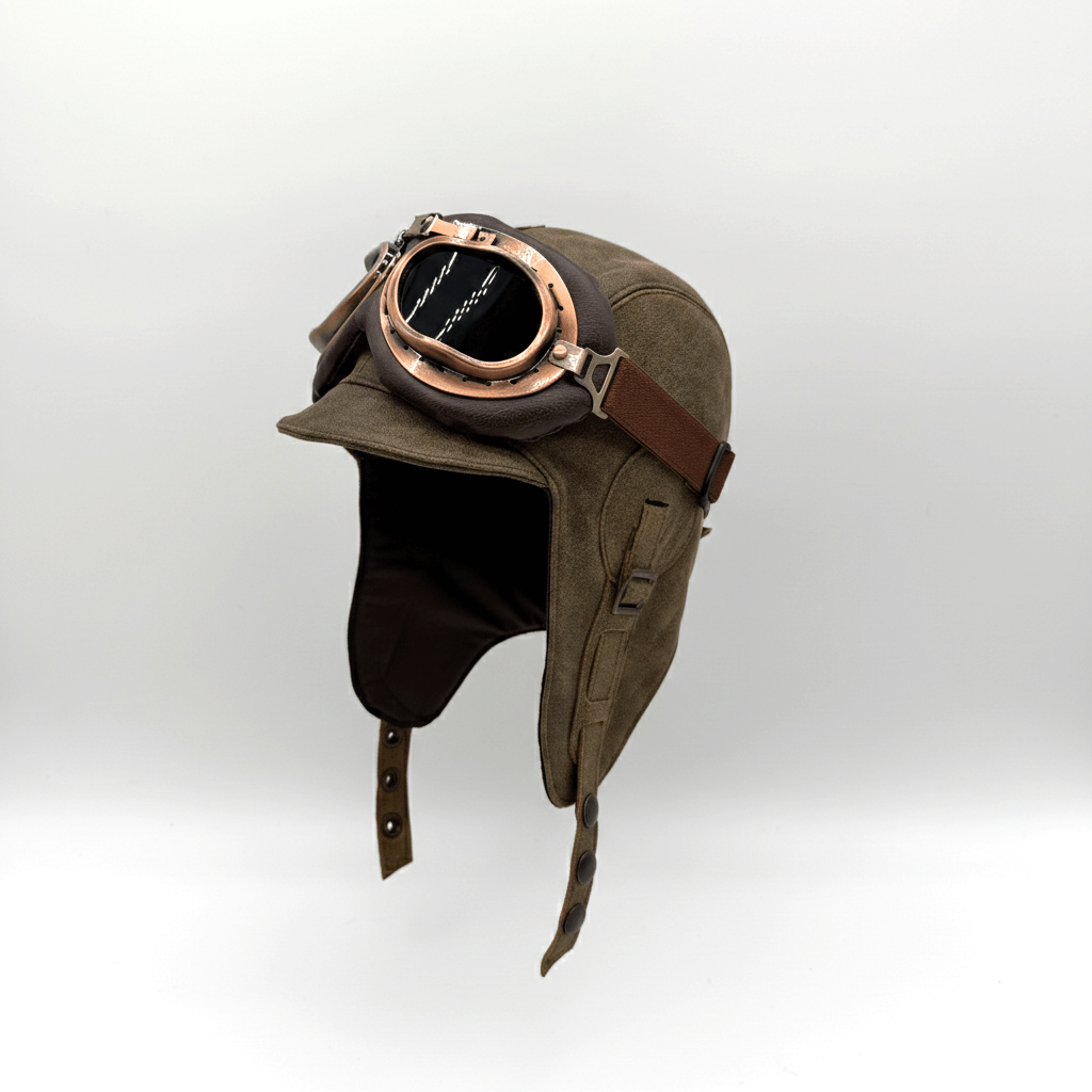 Antique Brown Leather Aviator Hat - Simon Model