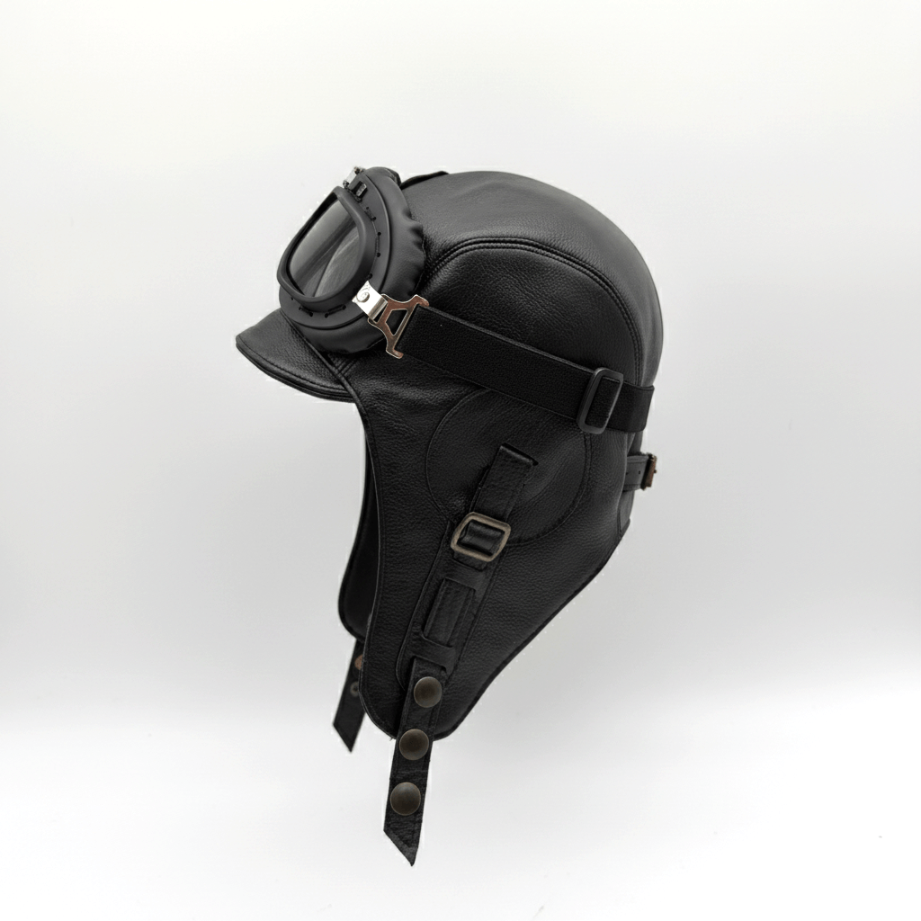 Black Leather Aviator Hat - Simon Model