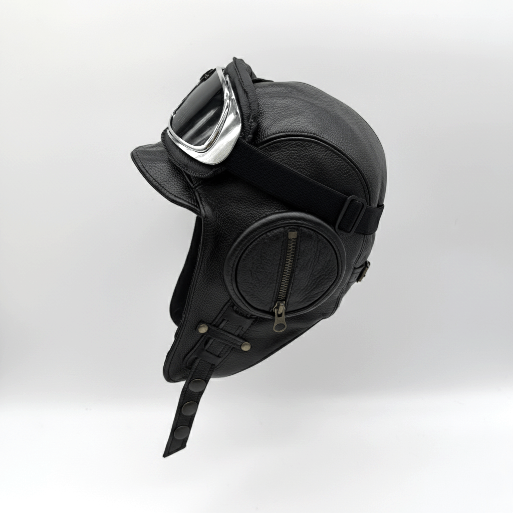 Chapeau aviateur en cuir noir - Modèle William