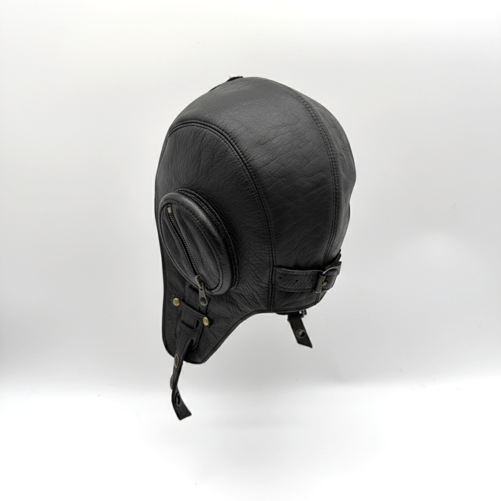 Casque aviateur en cuir noir - Modèle William sans visière