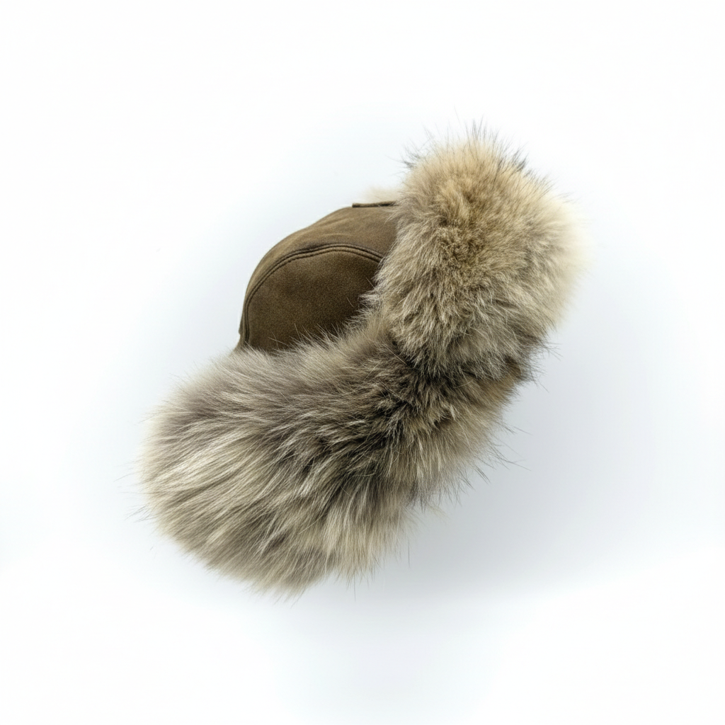 Wolf Fur Aviator Hat, Antique Brown Leather - Simon Model