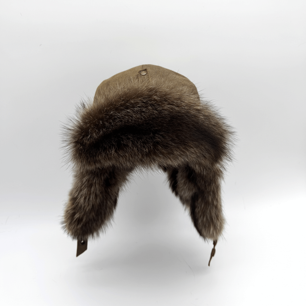 Raccoon Fur Aviator Hat, Antique Brown Leather - Simon Model