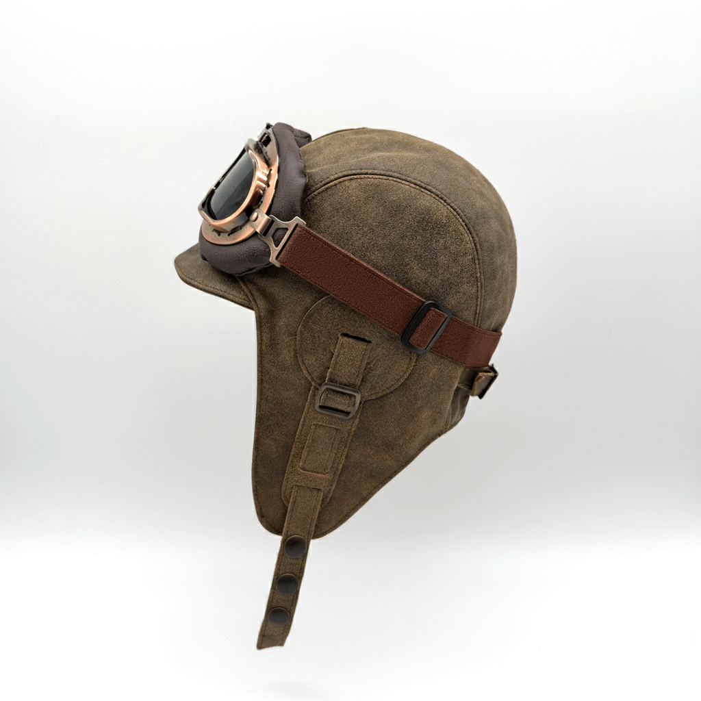Antique Brown Leather Aviator Hat - Simon Model