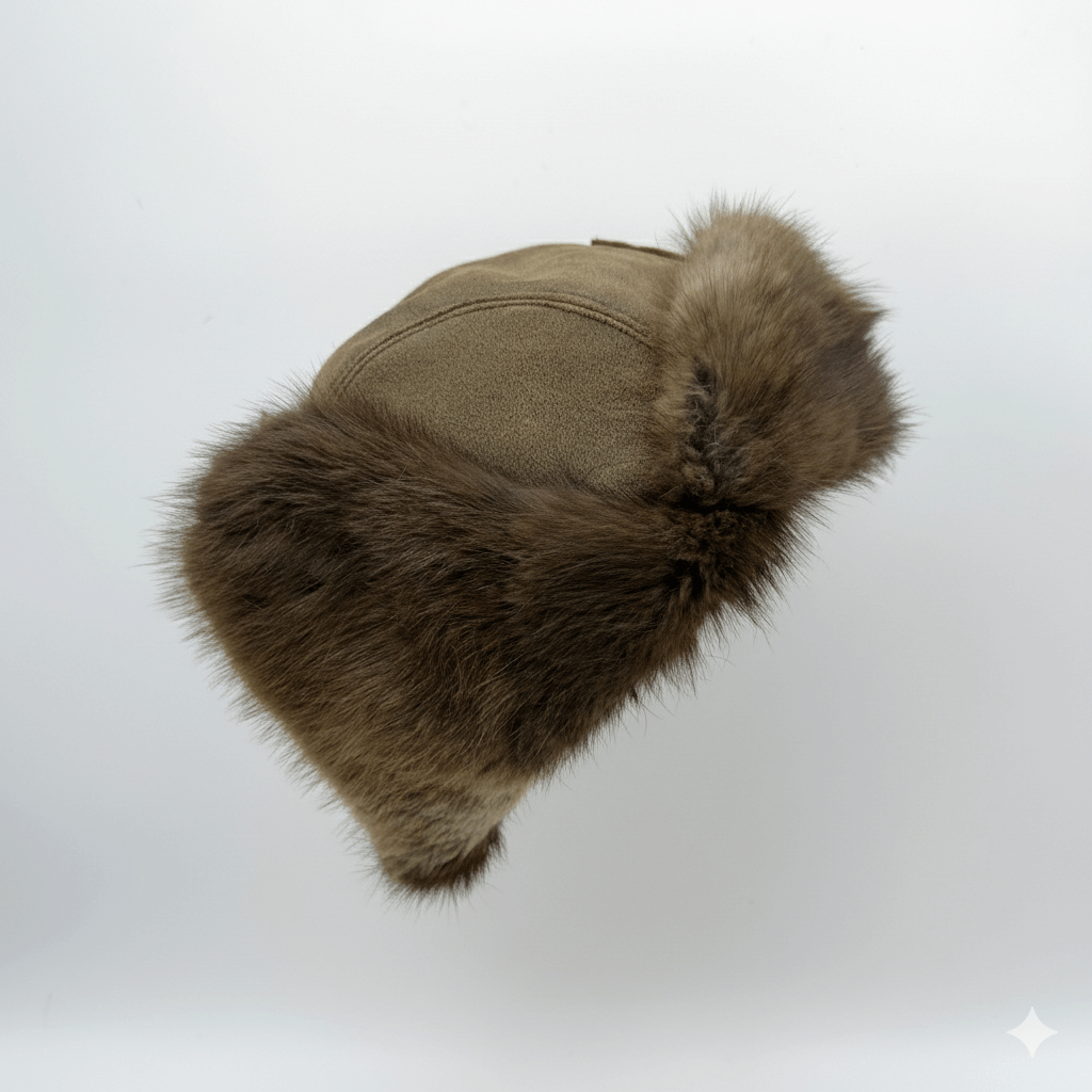 Muskrat Fur Aviator Hat, Antique Brown Leather - Simon Model