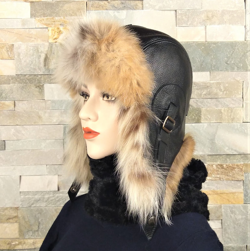 womens lynx fur aviator hat