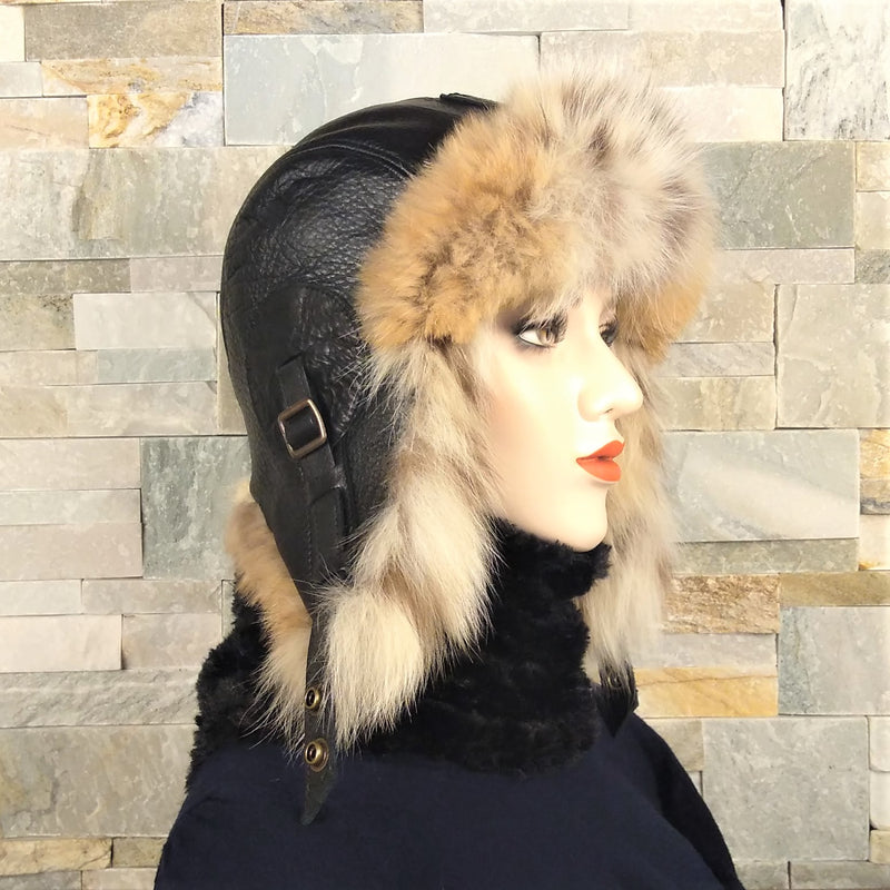 womens lynx fur aviator hat