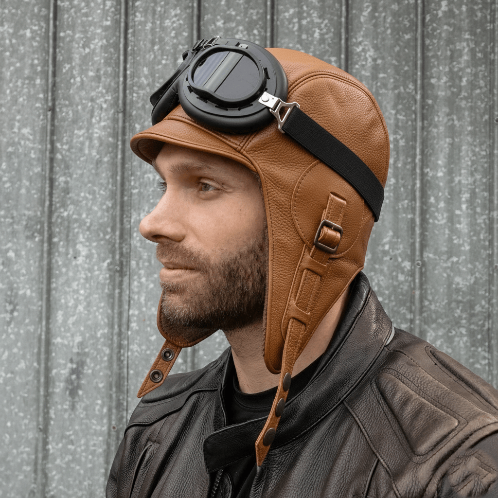 Cognac Leather Aviator Hat – Simon Model