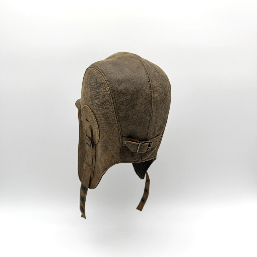 Antique Brown Leather Aviator Hat - Simon Model