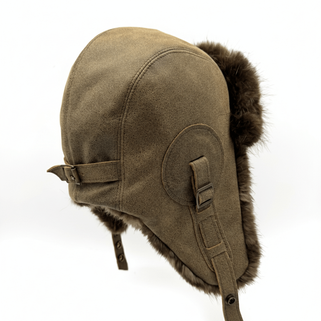 Beaver Fur Aviator Hat, Antique Brown Leather - Simon Model