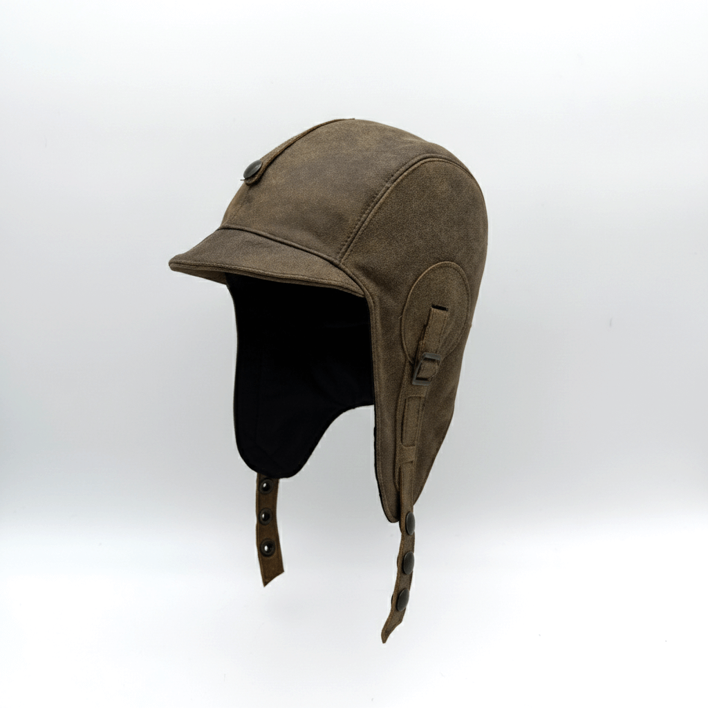 Antique Brown Leather Aviator Hat - Simon Model