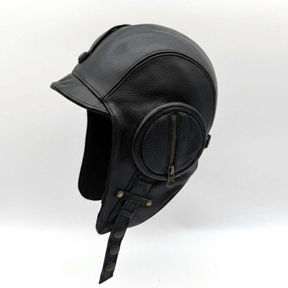 Chapeau aviateur en cuir noir - Modèle William