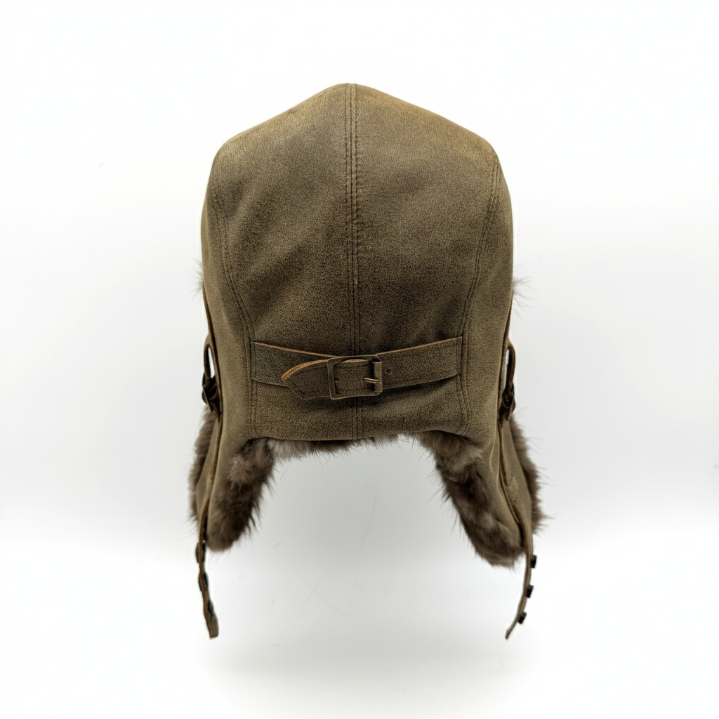 Beaver Fur Aviator Hat, Antique Brown Leather - Simon Model