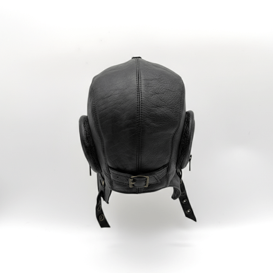 Casque aviateur en cuir noir - Modèle William sans visière