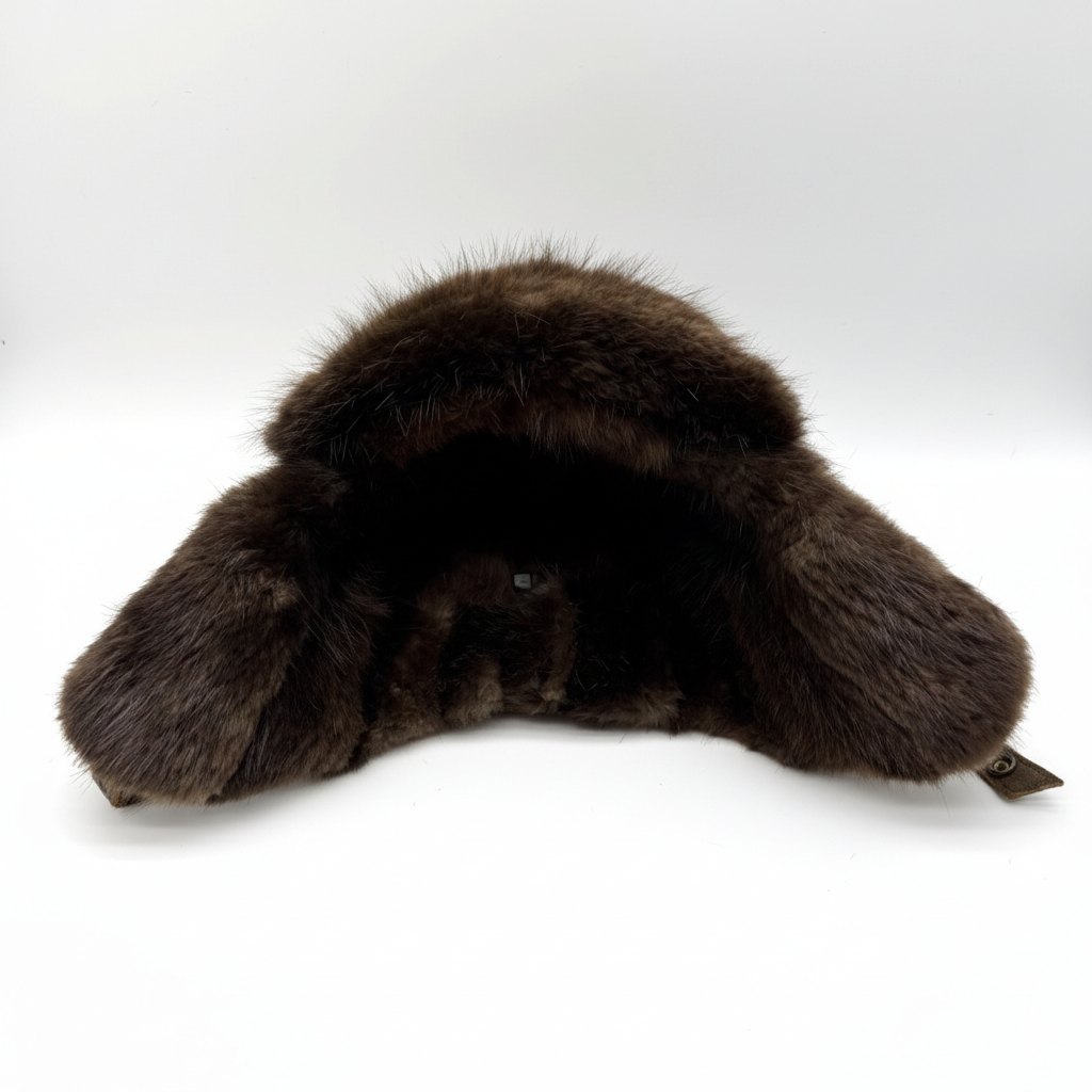 Beaver Fur Aviator Hat, Antique Brown Leather - Simon Model