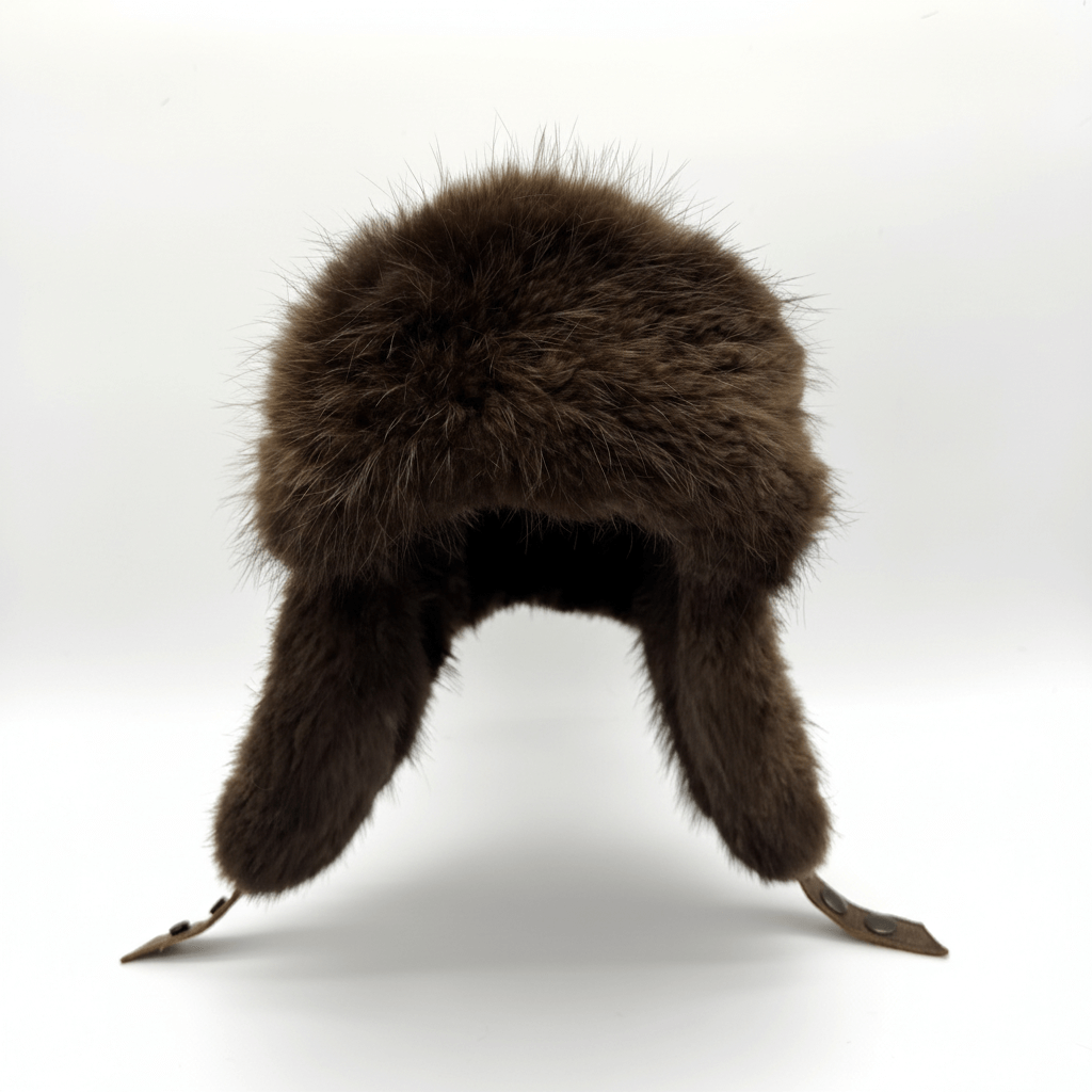 Beaver Fur Aviator Hat, Antique Brown Leather - Simon Model