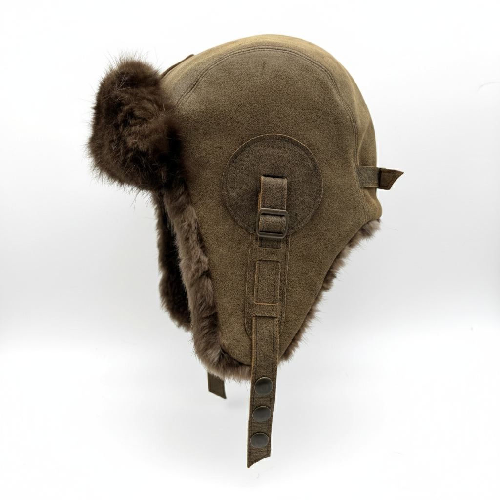 Beaver Fur Aviator Hat, Antique Brown Leather - Simon Model
