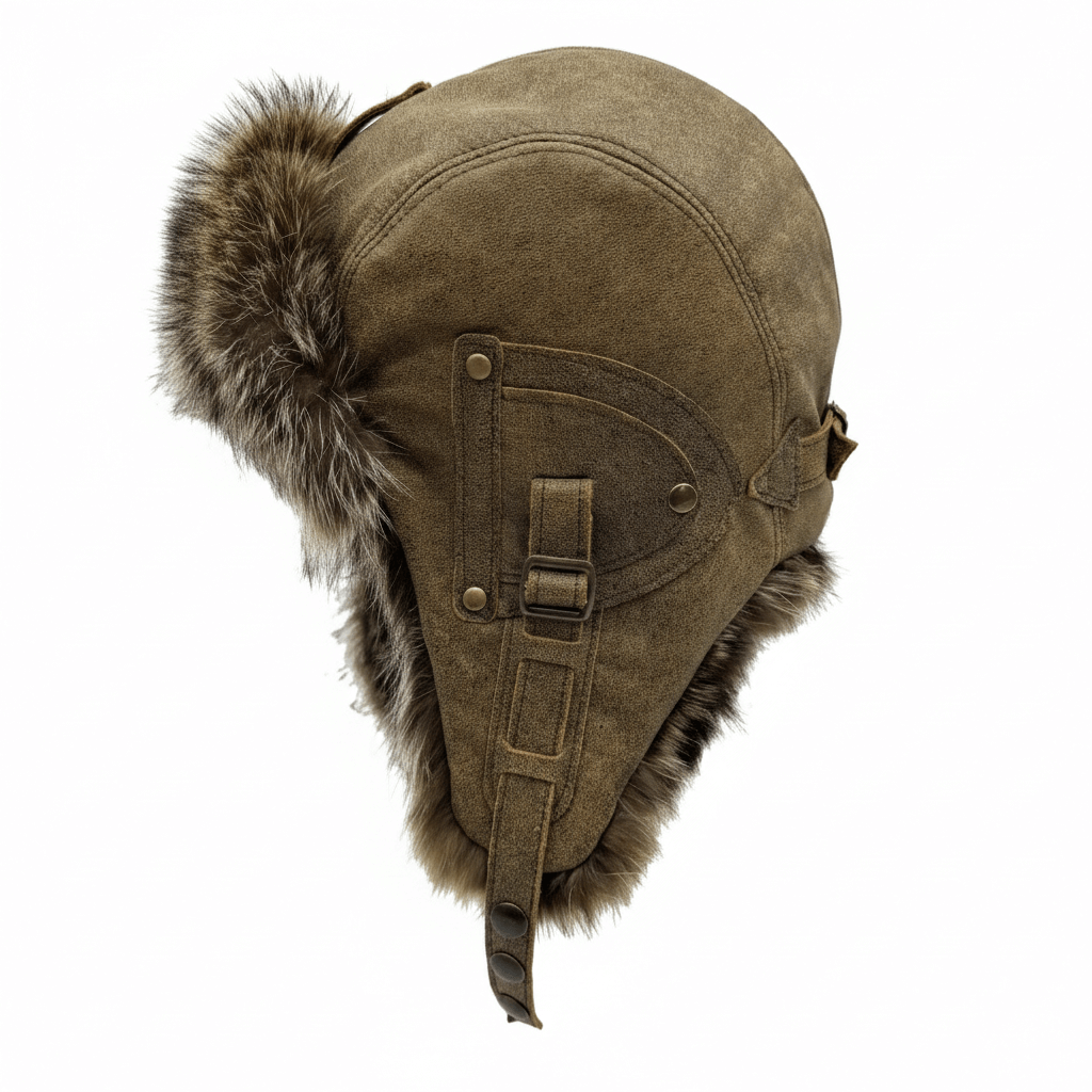 Raccoon Fur Aviator Hat, Brown Leather - Antoine Model
