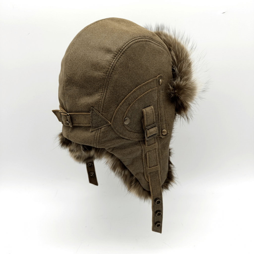 Raccoon Fur Aviator Hat, Brown Leather - Antoine Model