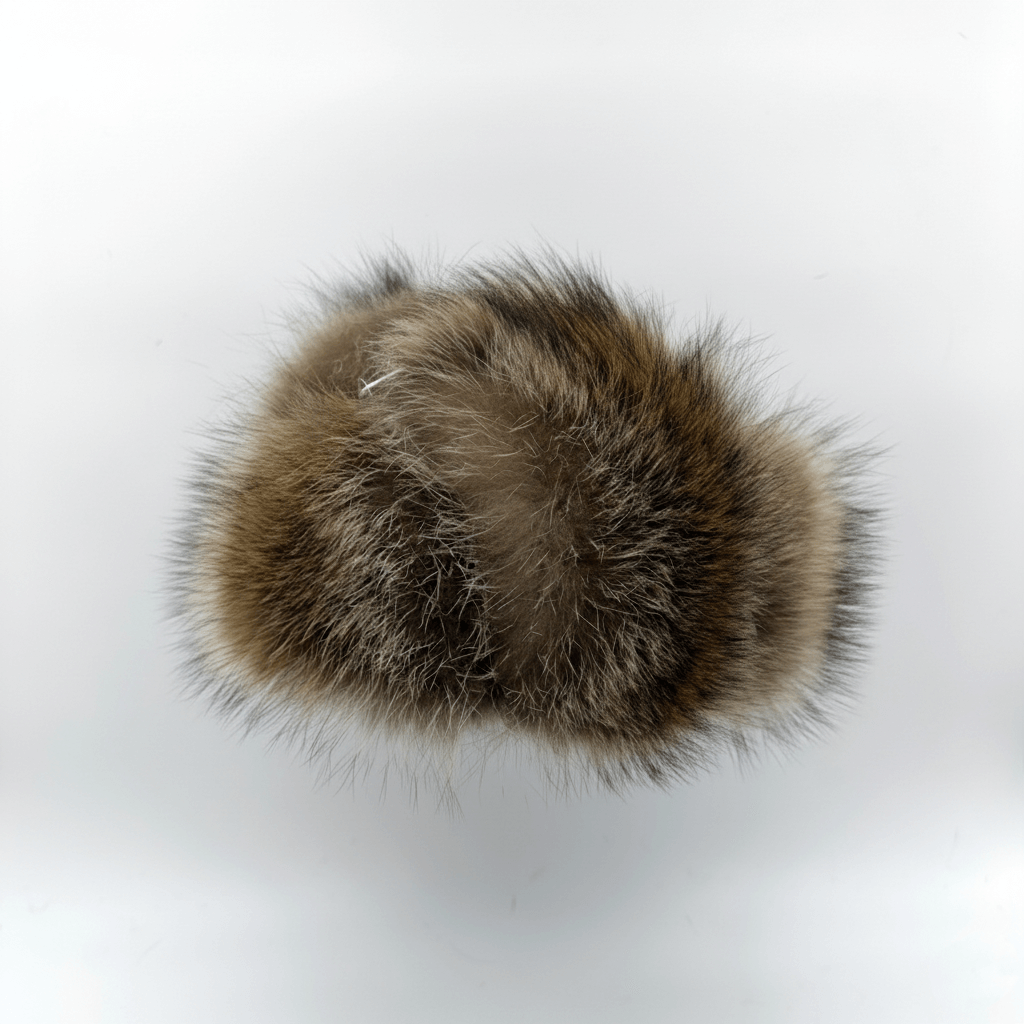 Raccoon Fur Trapper Hat, White Leather