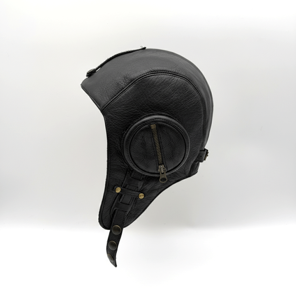 Casque aviateur en cuir noir - Modèle William sans visière