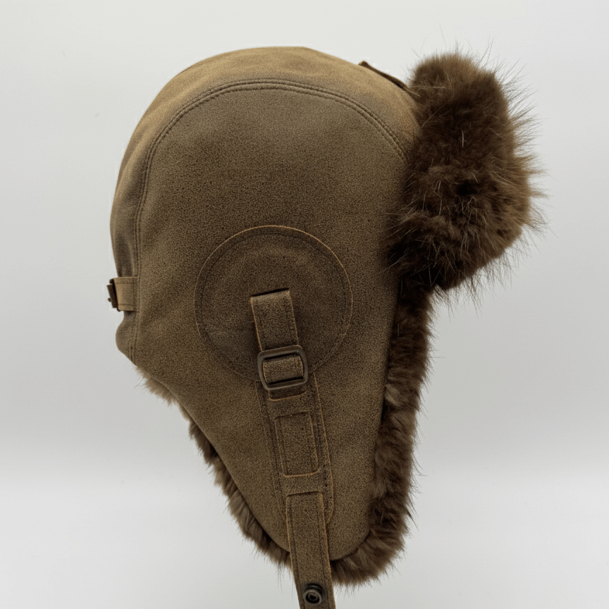Beaver Fur Aviator Hat, Antique Brown Leather - Simon Model