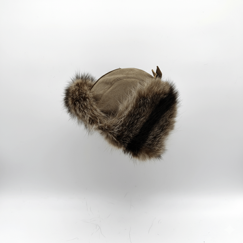 Raccoon Fur Aviator Hat, Antique Brown Leather - Simon Model
