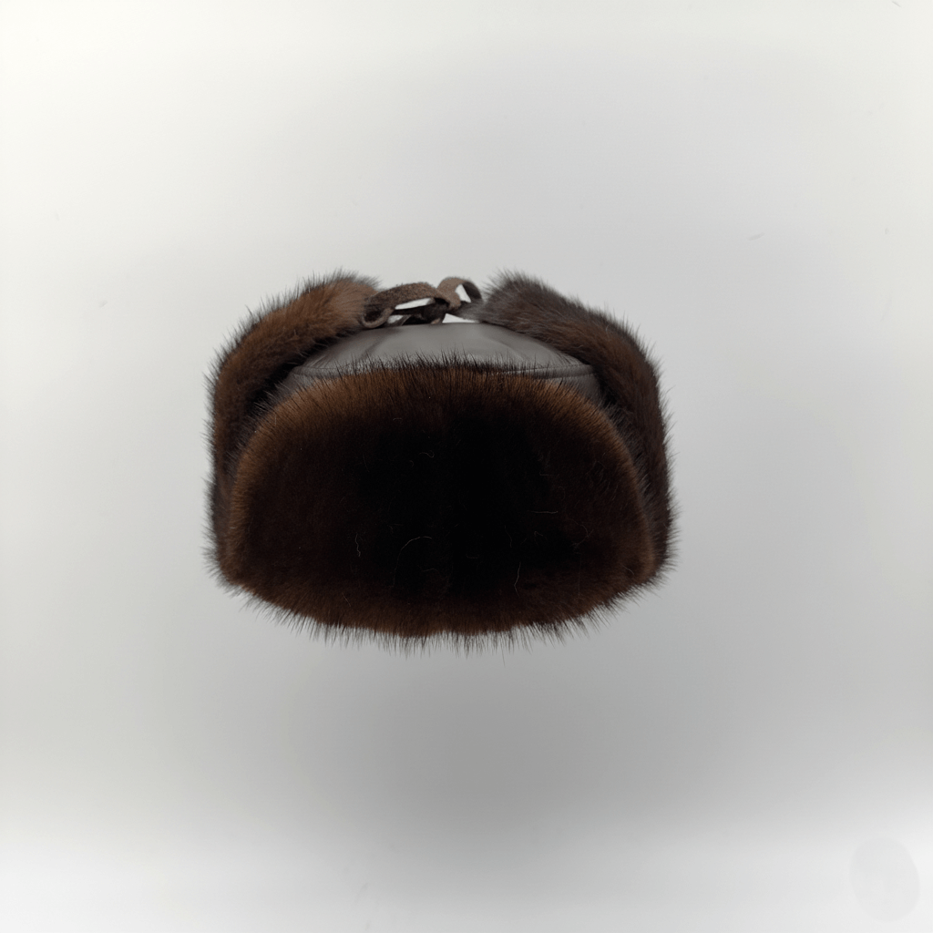 Brown Mink Fur Russian Ushanka Hat for Men, Brown Leather