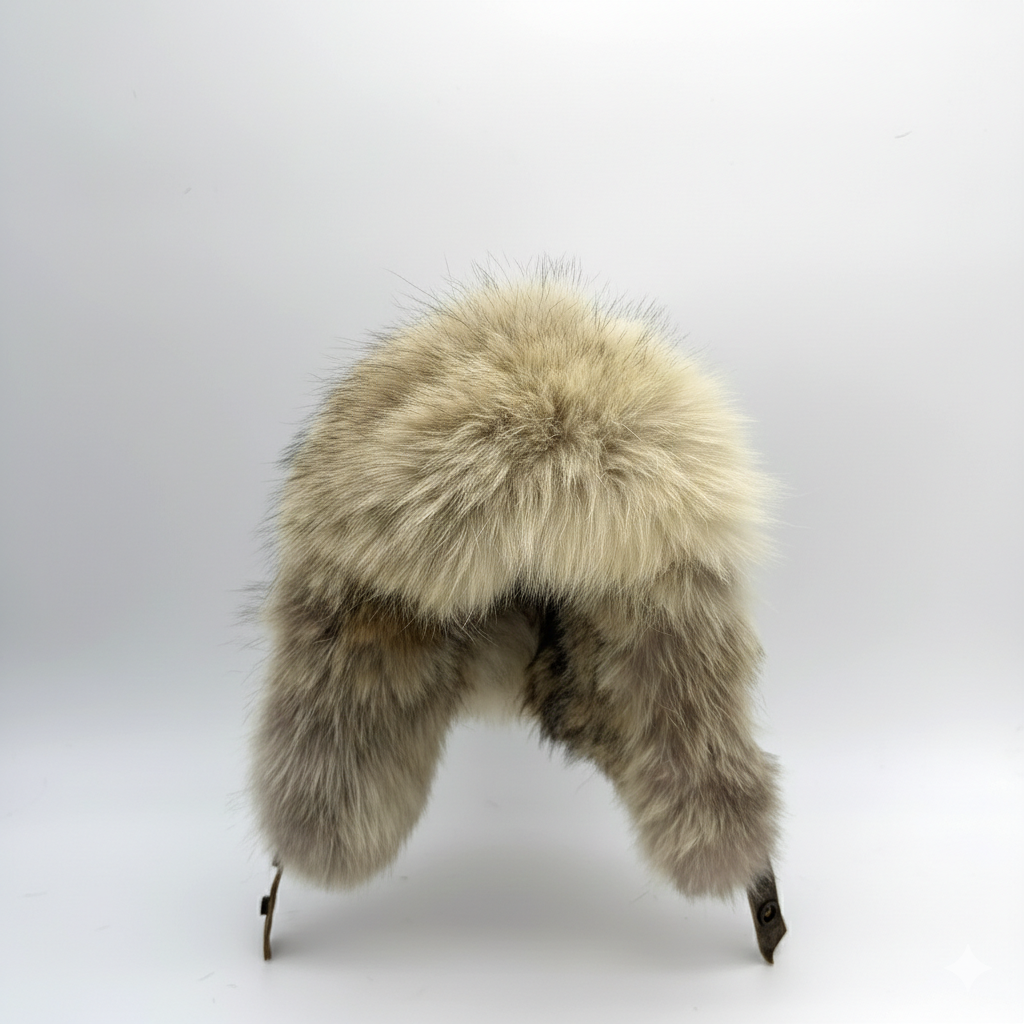 Wolf Fur Aviator Hat, Antique Brown Leather - Simon Model