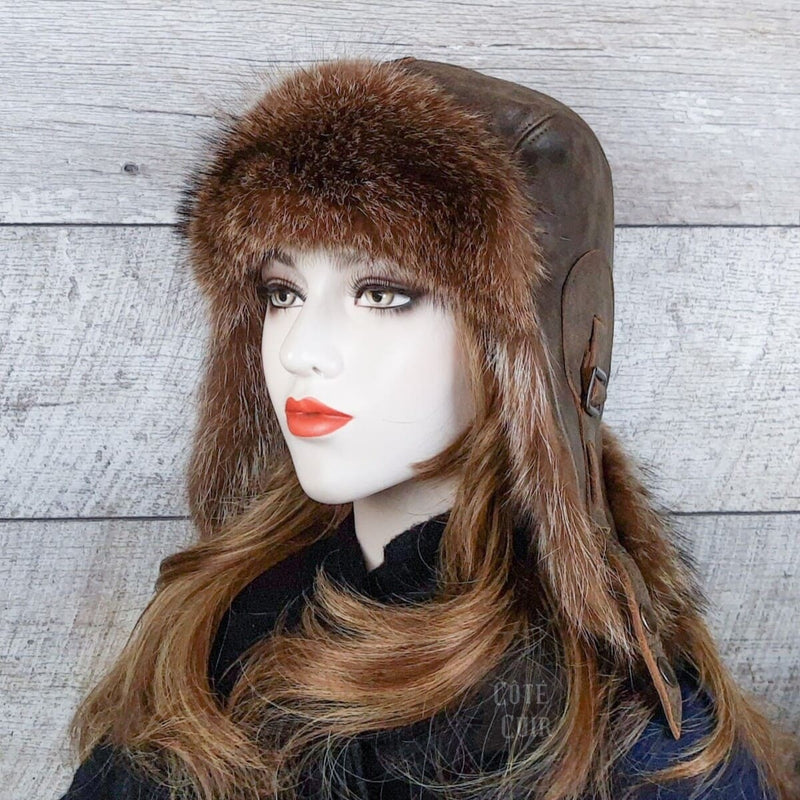 womens fur aviator trapper hat