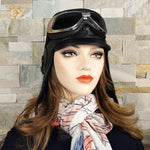 Black Leather Aviator Hat - Simon Model