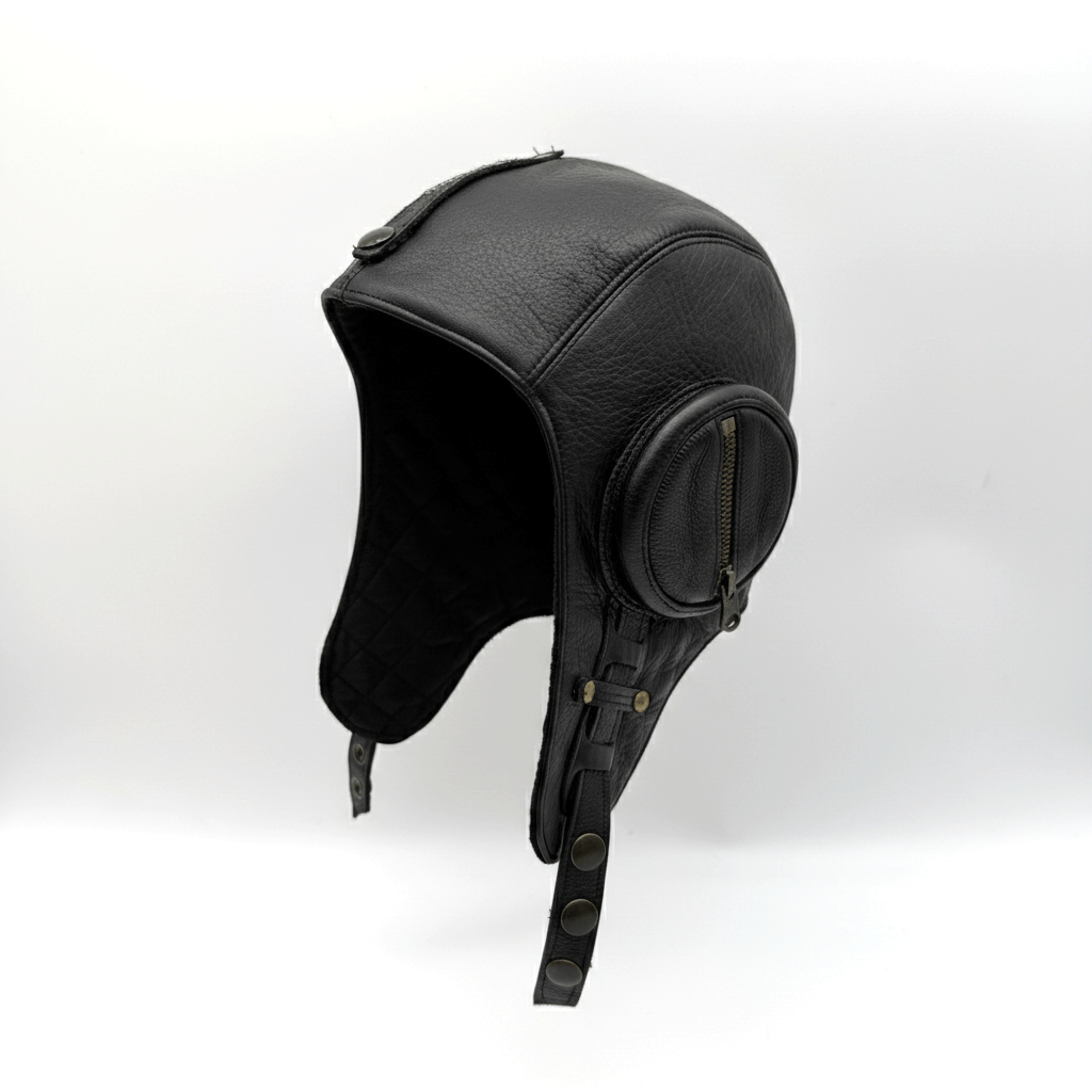 Casque aviateur en cuir noir - Modèle William sans visière