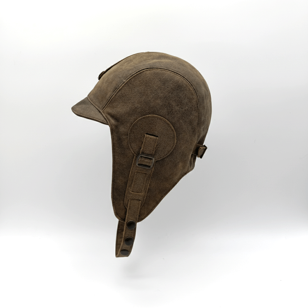 Antique Brown Leather Aviator Hat - Simon Model