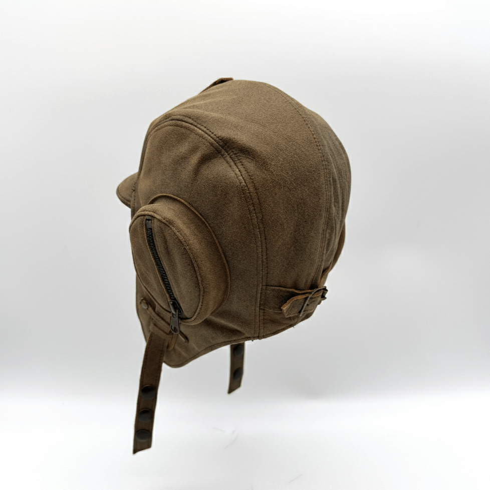 Casque aviateur en cuir marron antique - Modèle William