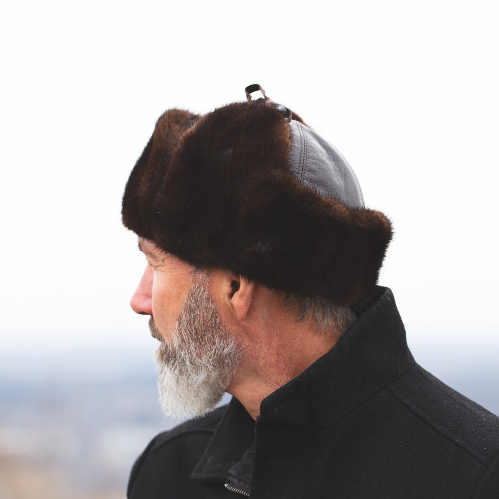 Chapeau russe Ushanka en fourrure de vison marron pour homme, cuir marron