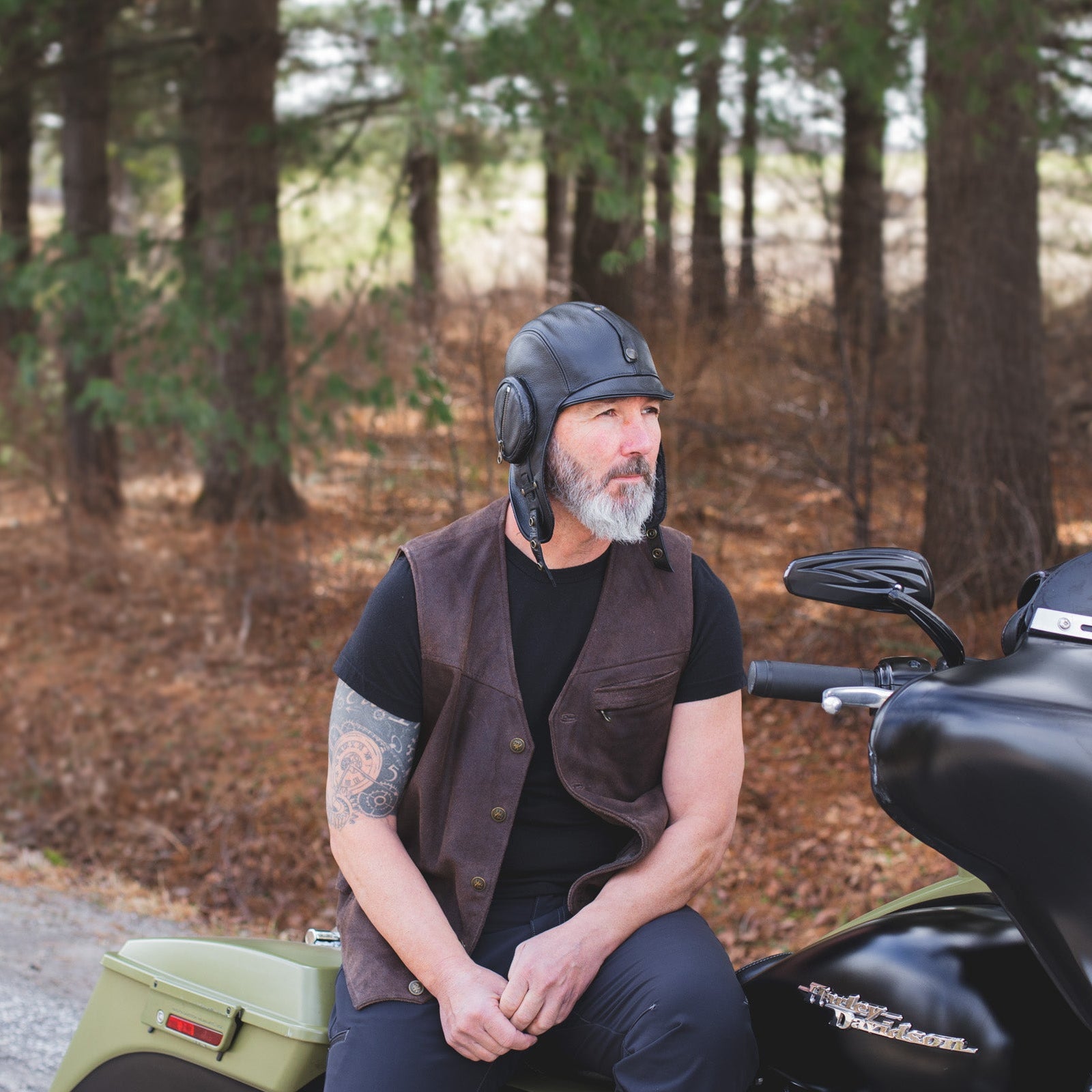 Casque d'aviateur en cuir noir - Modèle William