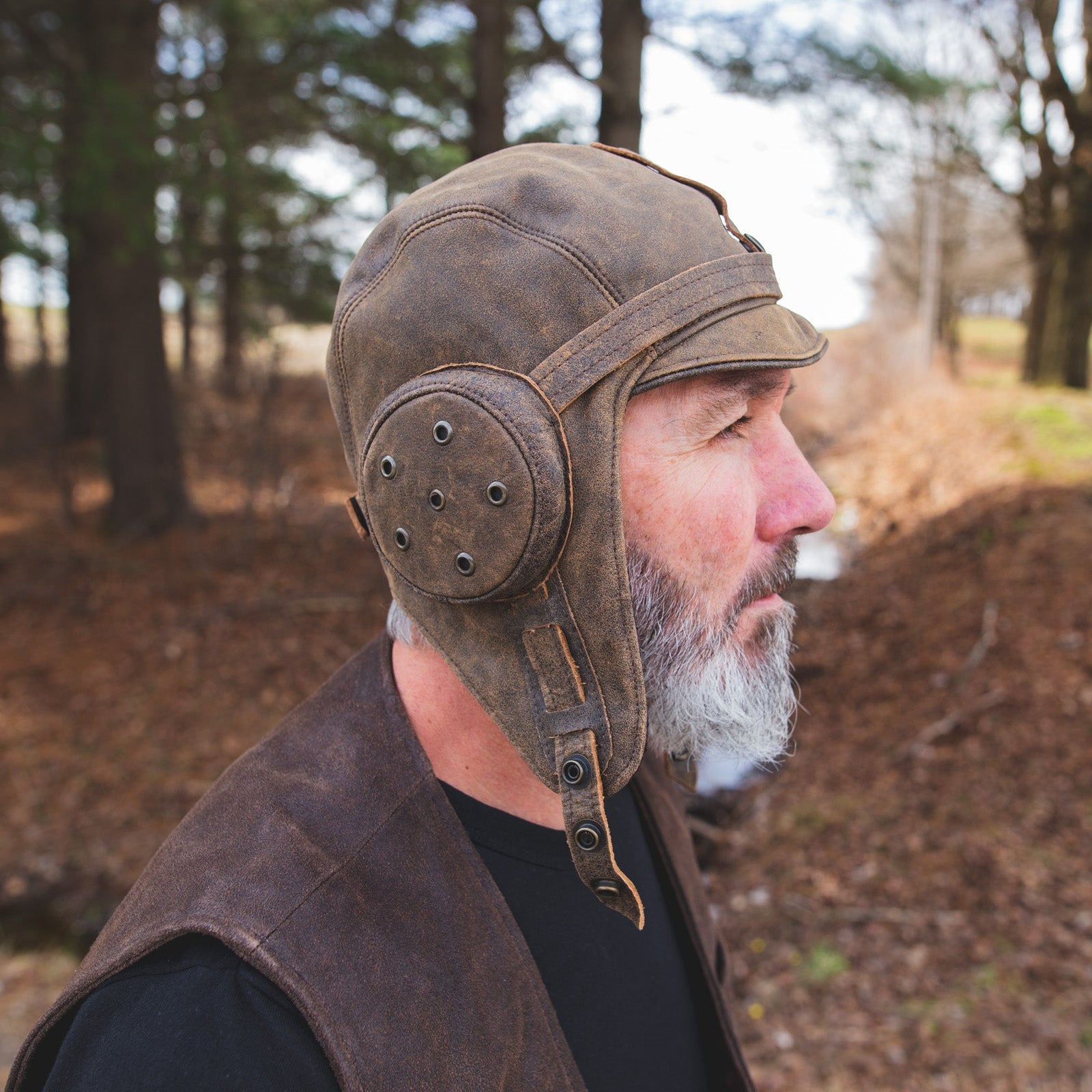 Casque aviateur en cuir brun antique – Modèle Henry