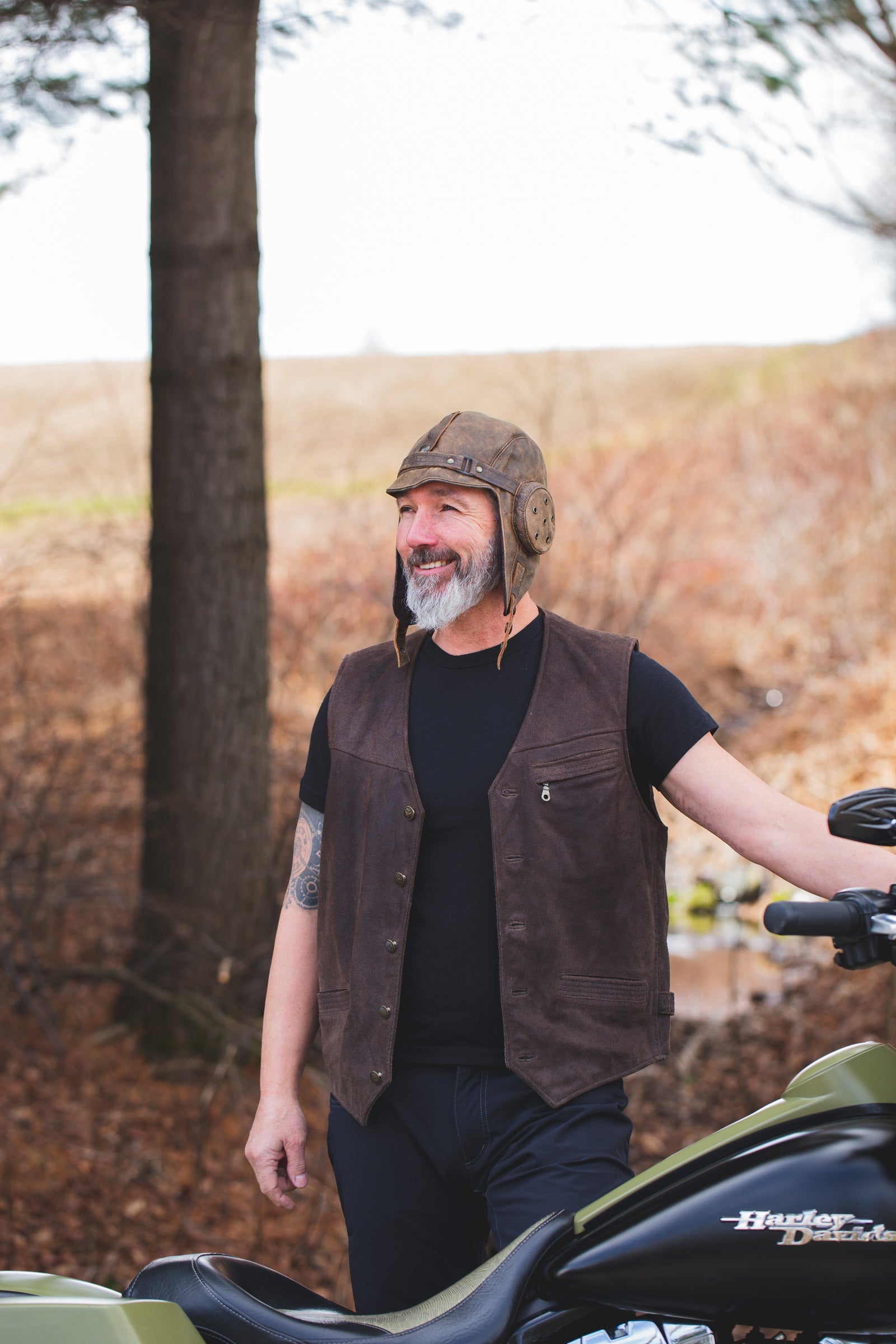 Casque aviateur en cuir brun antique – Modèle Henry