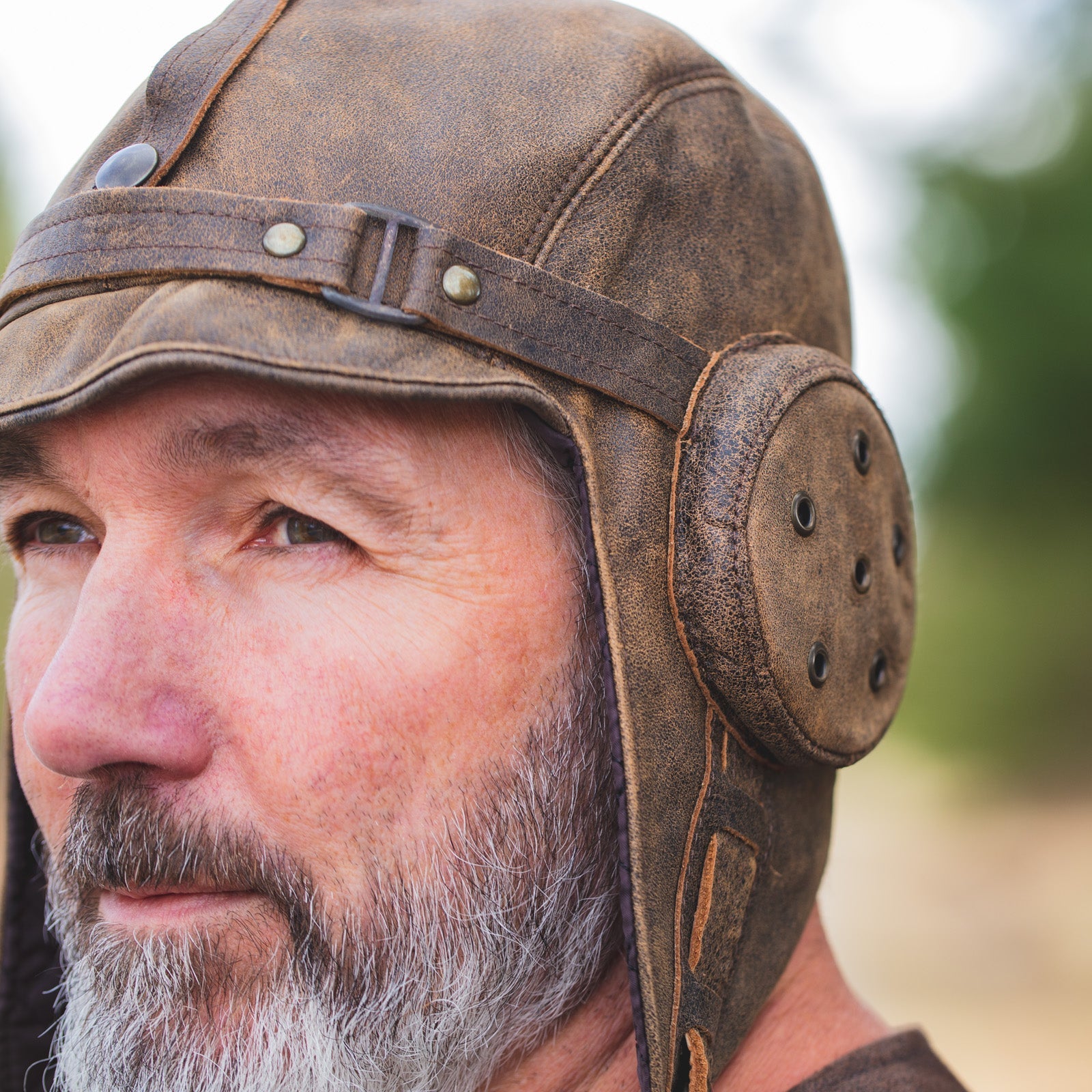 Casque aviateur en cuir brun antique – Modèle Henry