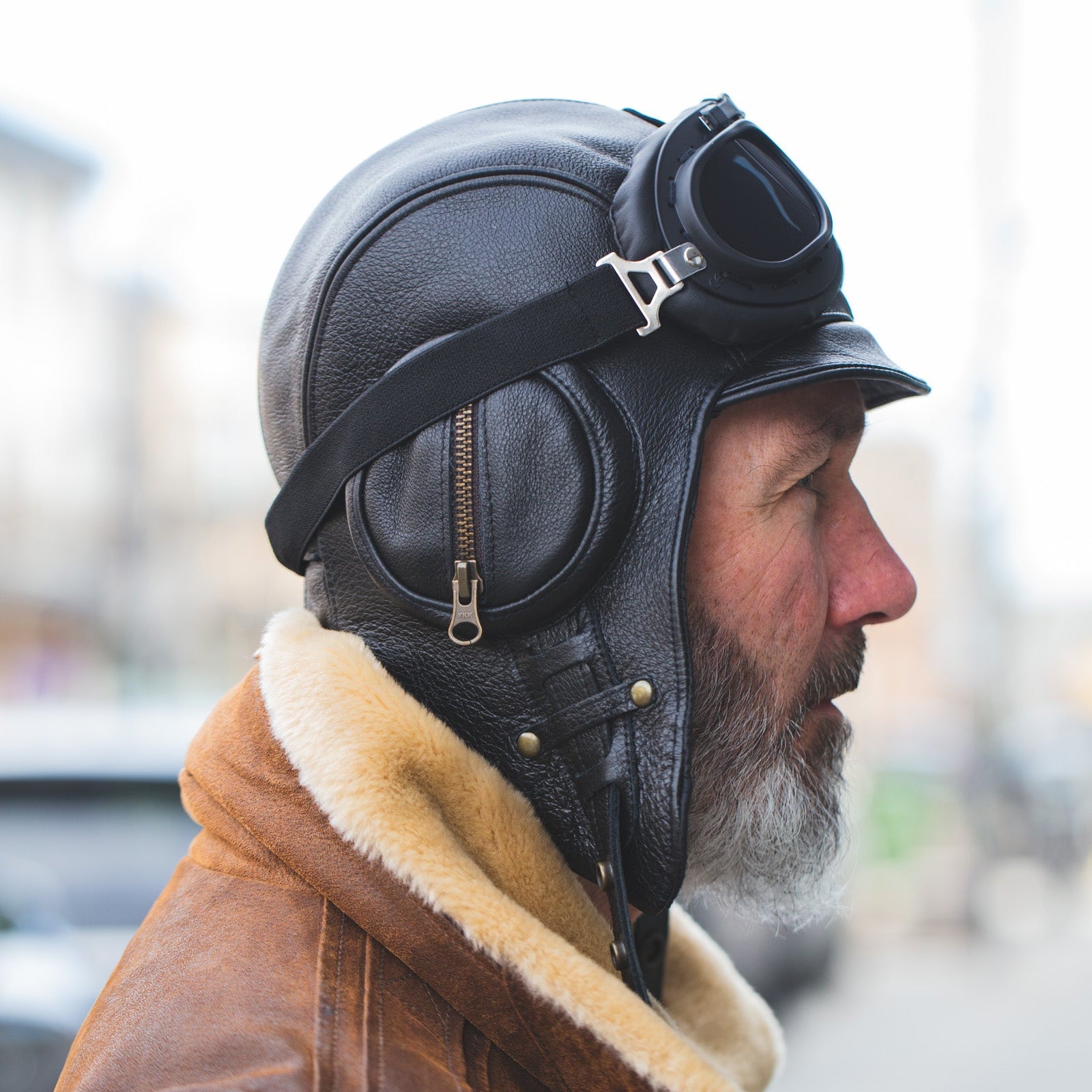 Casque d'aviateur en cuir noir - Modèle William