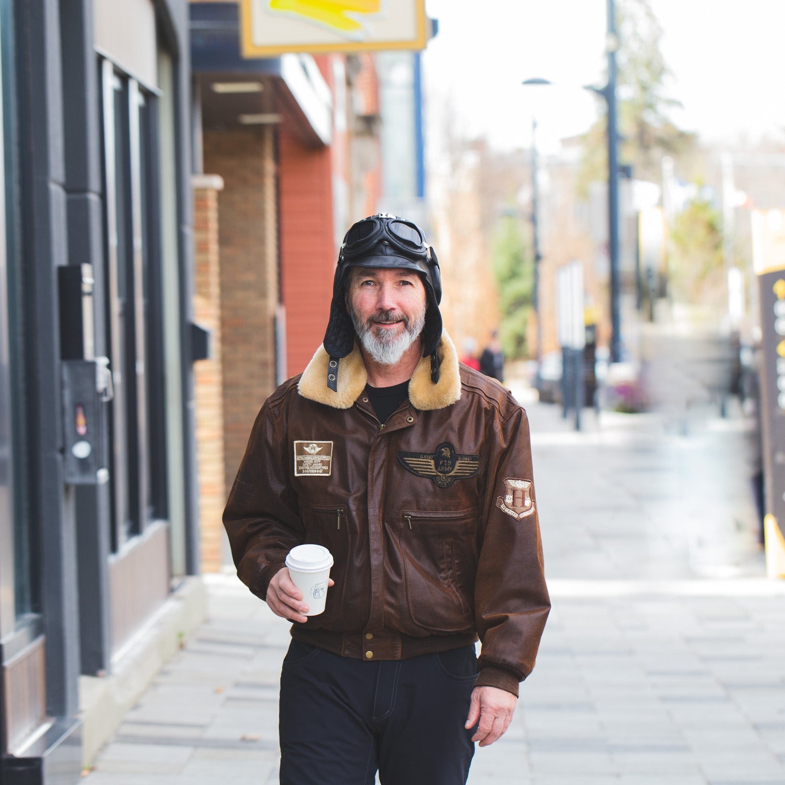 Casque d'aviateur en cuir noir - Modèle William
