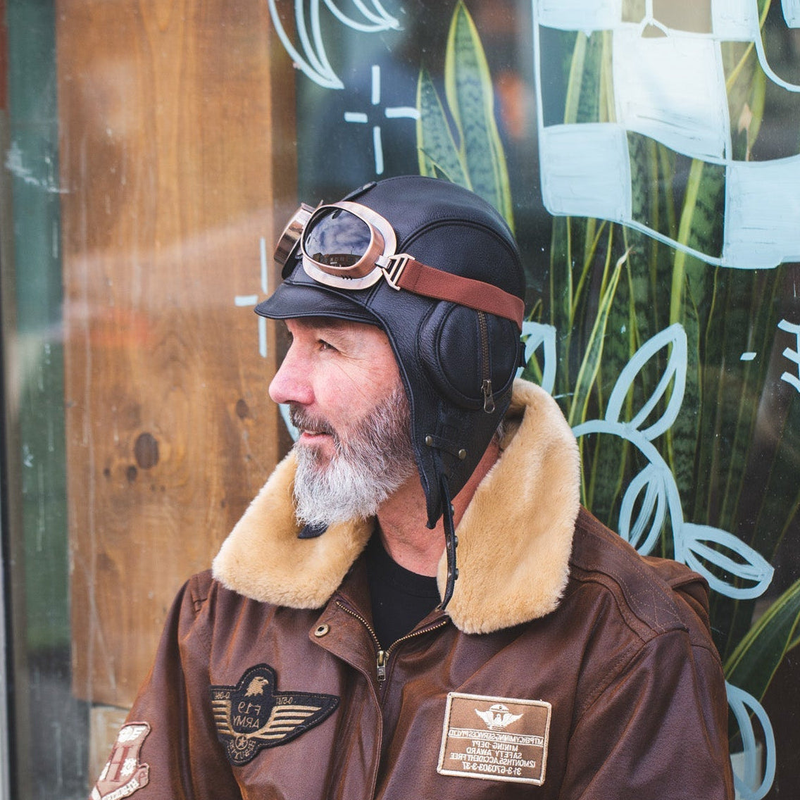 Casque d'aviateur en cuir noir - Modèle William