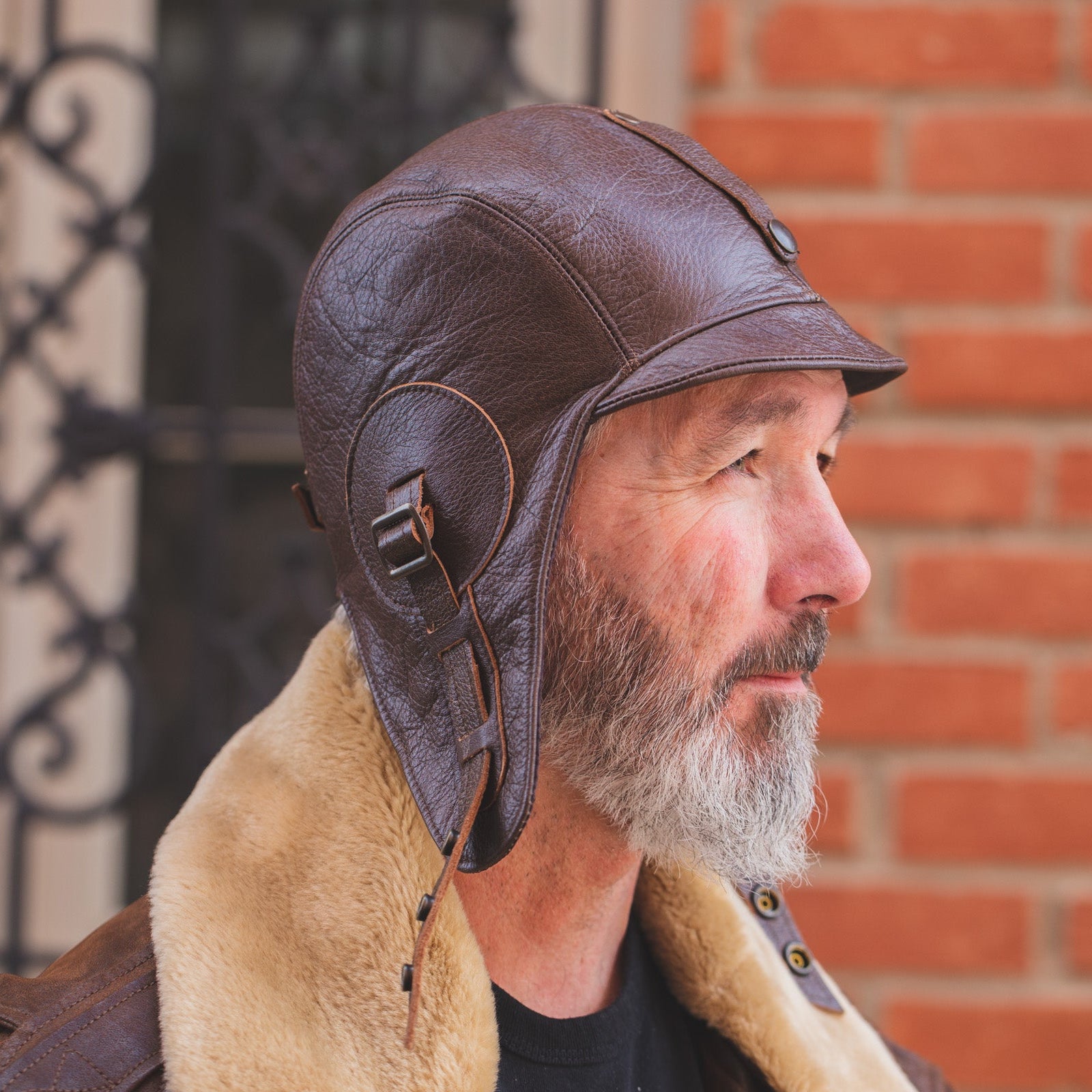 Chapeau aviateur en cuir marron - Modèle Simon